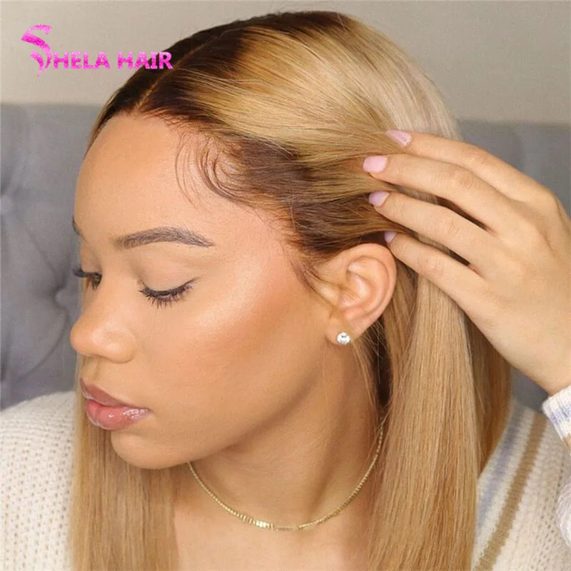 4/27 Honey Blonde Ombre Bob Wig Transparent Lace Wig