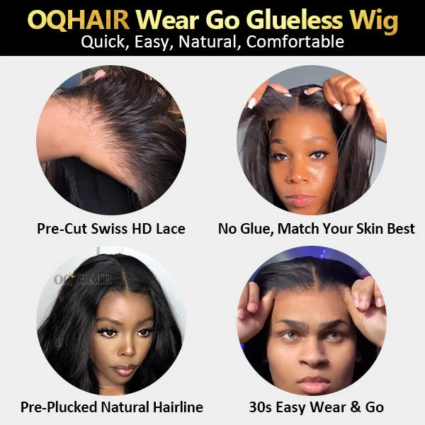 OQHAIR Body Wave Hair Wear & Go Glueless Wigs 4x6 Pre Cut HD Lace Closure Wigs With Pre Plucked Nautral Hairline