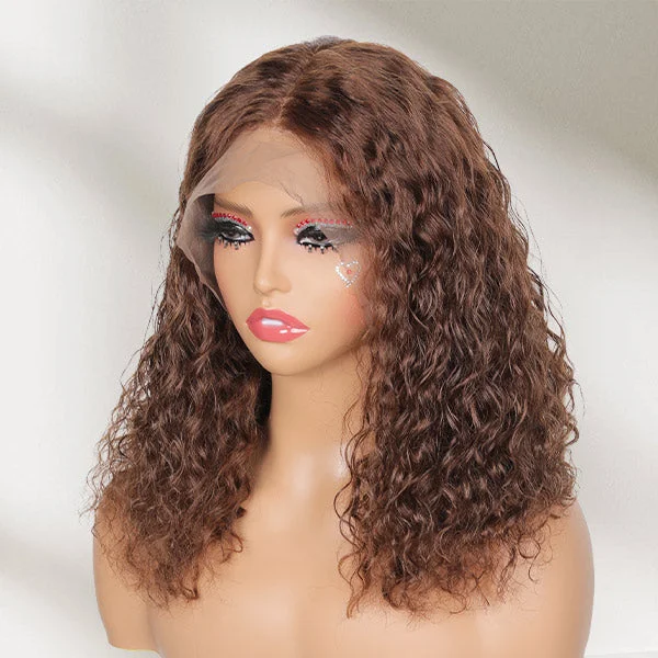 Brown Wig Water Wave Short Bob Hair 13X4 Lace Front wig