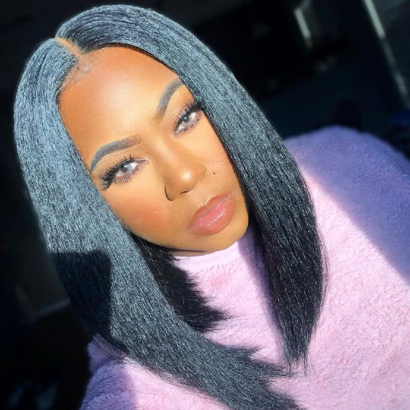 Crystal | Preplucked Virgin Human Hair Bob Lace Wig | Yaki Straight