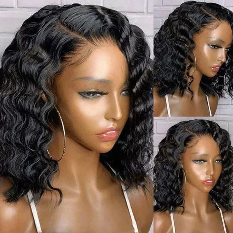 DW | Glueless 13x4 Big Lace Frontal Deep Wave Bob Wig Real Human Hair HD Lace 100% Human Hair