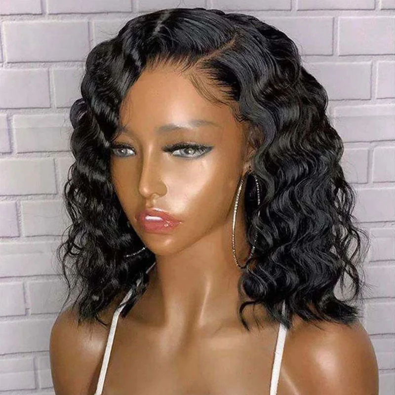 DW | Glueless 13x4 Big Lace Frontal Deep Wave Bob Wig Real Human Hair HD Lace 100% Human Hair