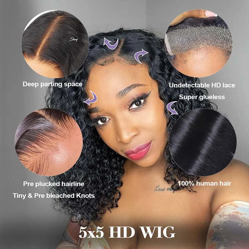 DW | Glueless 13x4 Big Lace Frontal Deep Wave Bob Wig Real Human Hair HD Lace 100% Human Hair