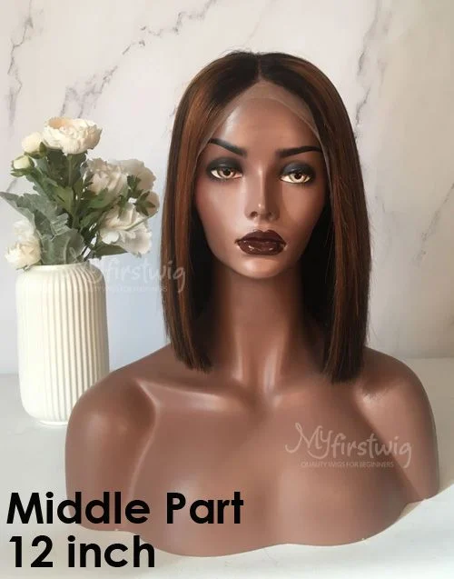 Jada - Malaysian Brown Highlight Hair Bob Lace Front Wig - LFB010