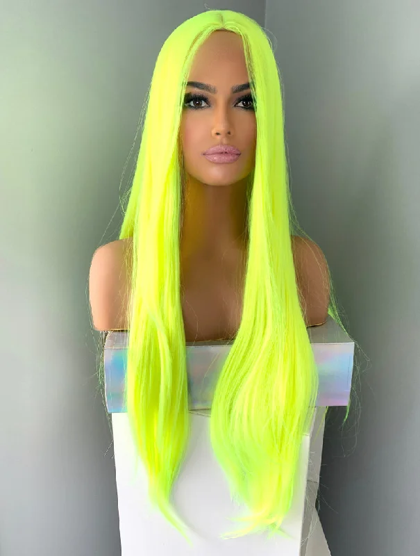 ""Kiki"" - Long Neon Yellow Silky Straight Partial Lace Front Wig