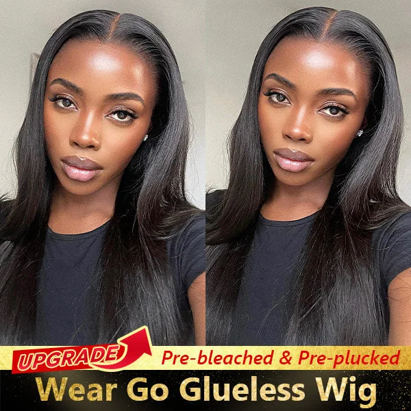 OQHAIR Straight Pre-Bleached Knots Wear Go Glueless Wigs Pre Cut Lace 4x6 HD Lace Closure Wigs