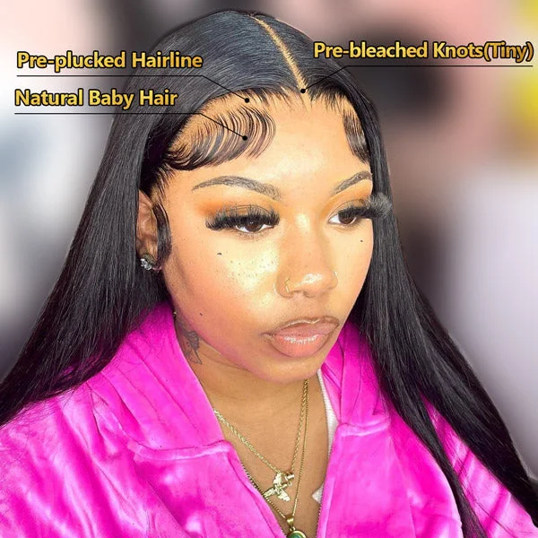 OQHAIR Straight Pre-Bleached Knots Wear Go Glueless Wigs Pre Cut Lace 4x6 HD Lace Closure Wigs