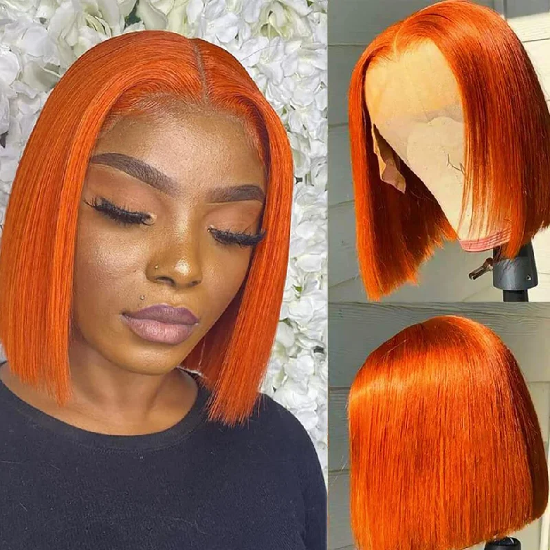 Ginger Orange Color Bob Wigs Straight Hair Lace Front Wigs