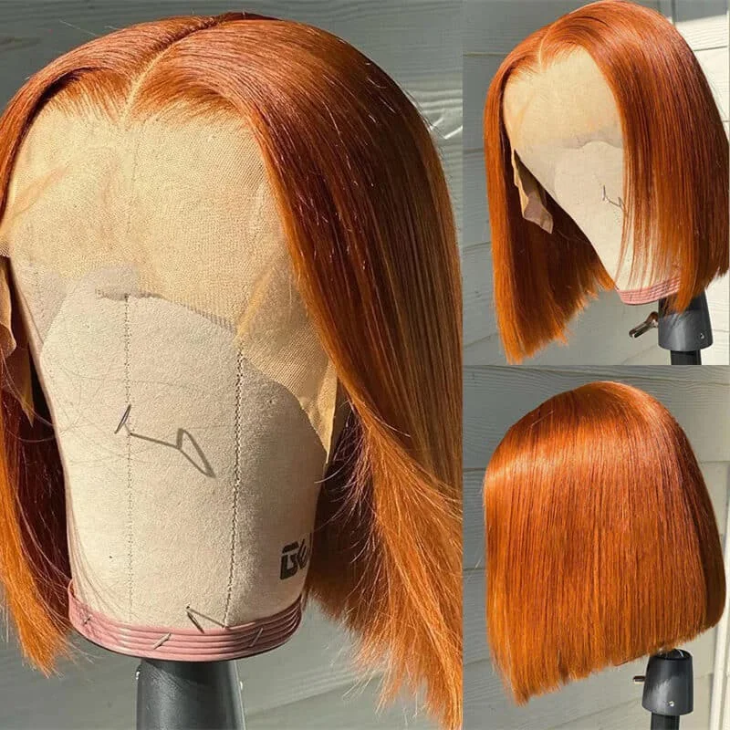 Ginger Orange Color Bob Wigs Straight Hair Lace Front Wigs