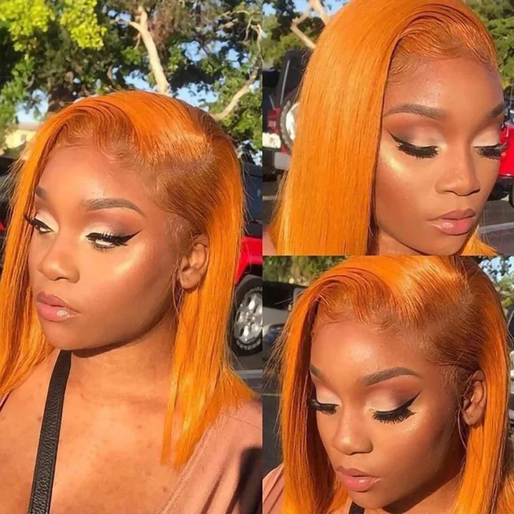 Ginger Orange Color Bob Wigs Straight Hair Lace Front Wigs