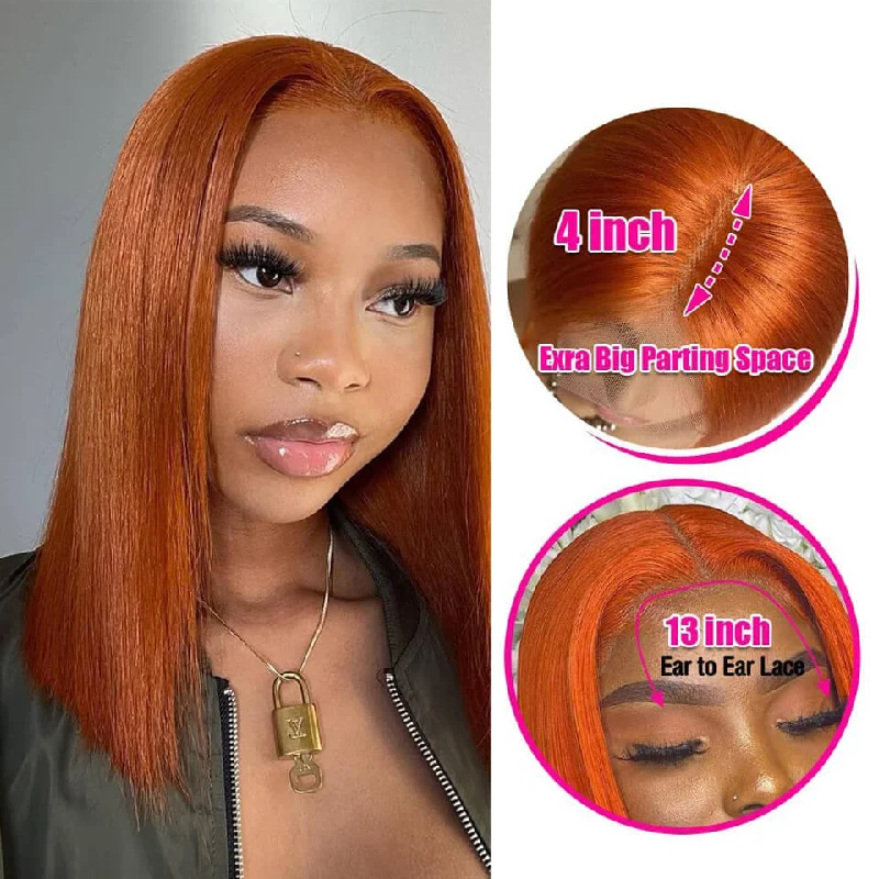 Ginger Orange Color Bob Wigs Straight Hair Lace Front Wigs