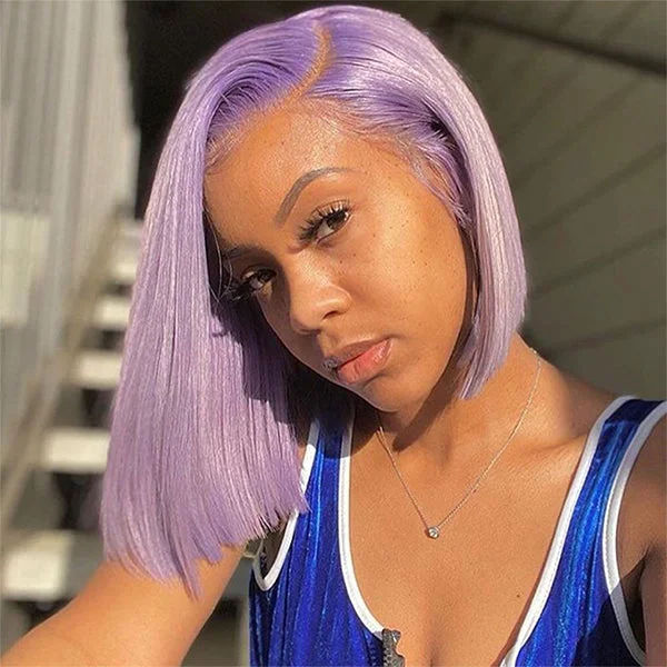 Short Purple Bob Wig 13x4 Colored Human Hair Lace Front Bob Wigs