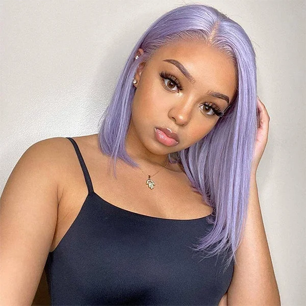 Short Purple Bob Wig 13x4 Colored Human Hair Lace Front Bob Wigs