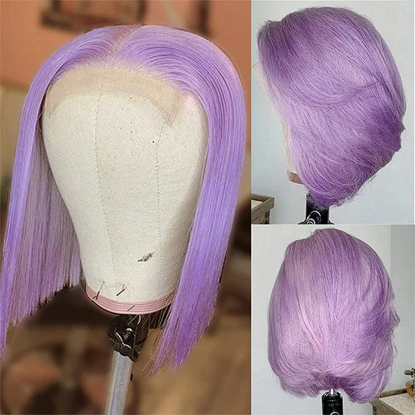 Short Purple Bob Wig 13x4 Colored Human Hair Lace Front Bob Wigs