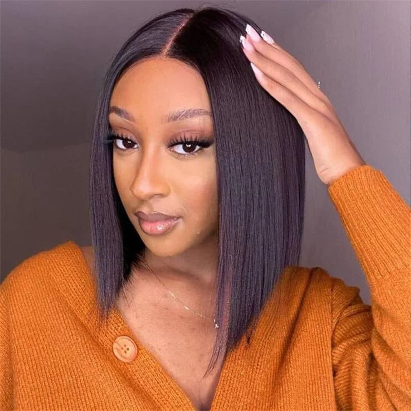 Alibonnie 6x4 Wear And Go Glueless Bob Wigs 180% Density Straight Human Hair With Pre Cut Lace