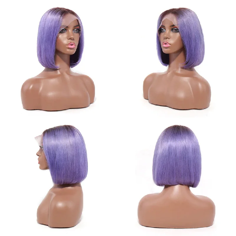 Angie Queen T1b/Purple Straight Middle Part Frontal Lace Short Cut Bob Wig