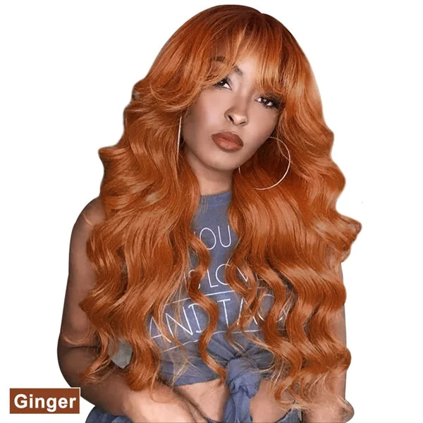 Body Wave Wig With Bangs 99J Colored Wigs With Bangs Machine Made Ginger Brazilian Hair Human Hair Wigs