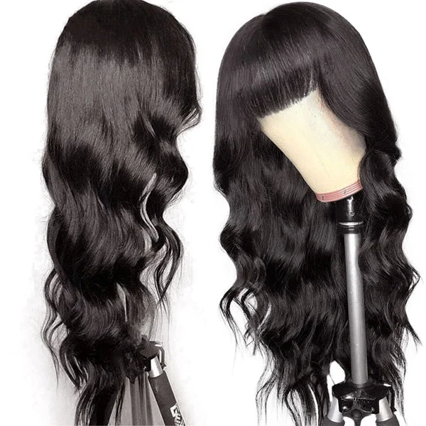 Body Wave Wig With Bangs 99J Colored Wigs With Bangs Machine Made Ginger Brazilian Hair Human Hair Wigs