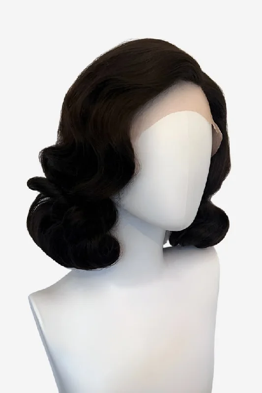 Brown lacefront wig, pinup/vintage style, mid length with finger waves: Agatha