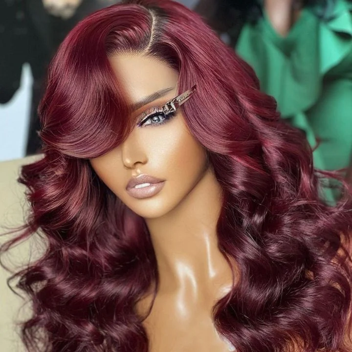 Burgundy Wigs Body Wave 13x4 Lace Front Wigs 99J Colored Wigs 4x4 HD lace closure Wigs-Amanda Hair