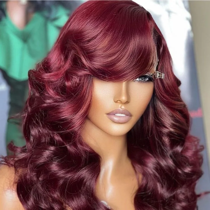 Burgundy Wigs Body Wave 13x4 Lace Front Wigs 99J Colored Wigs 4x4 HD lace closure Wigs-Amanda Hair