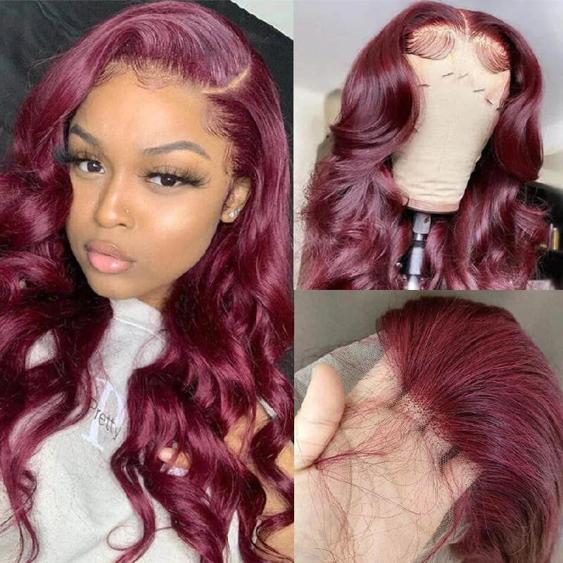 Burgundy Wigs Body Wave 13x4 Lace Front Wigs 99J Colored Wigs 4x4 HD lace closure Wigs-Amanda Hair