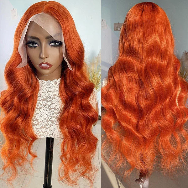 Ginger Color Wigs Body Wave Lace Frontal Wigs 250% Density Human Hair Wigs