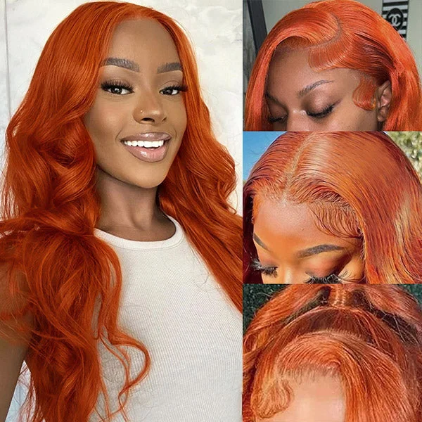 Ginger Color Wigs Body Wave Lace Frontal Wigs 250% Density Human Hair Wigs