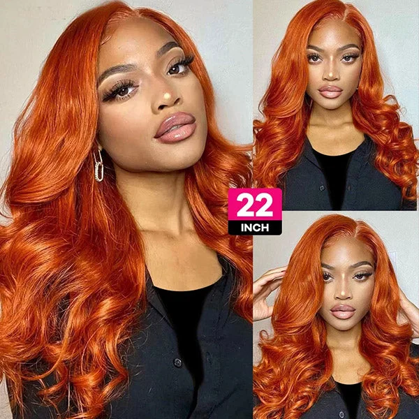 Ginger Color Wigs Body Wave Lace Frontal Wigs 250% Density Human Hair Wigs