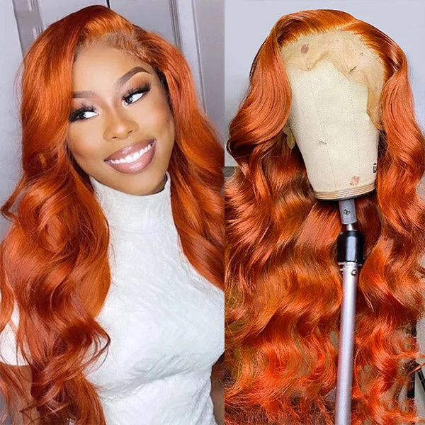 Ginger Color Wigs Body Wave Lace Frontal Wigs 250% Density Human Hair Wigs