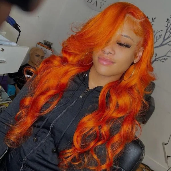 13x4 4x4 Undectedable Lace Orange Color Body Wave Human Virgin Hair Pre-plucked Lace Front Wigs with Baby Hair