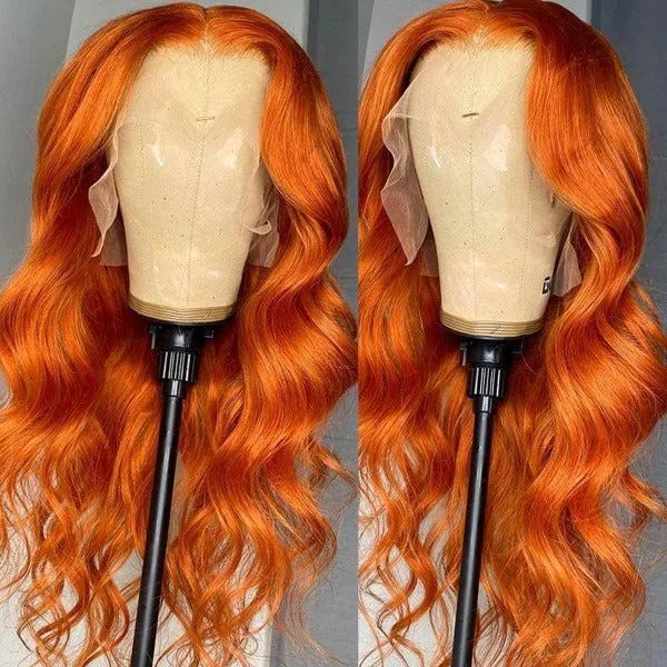 13x4 4x4 Undectedable Lace Orange Color Body Wave Human Virgin Hair Pre-plucked Lace Front Wigs with Baby Hair