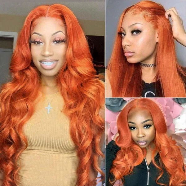 13x4 4x4 Undectedable Lace Orange Color Body Wave Human Virgin Hair Pre-plucked Lace Front Wigs with Baby Hair