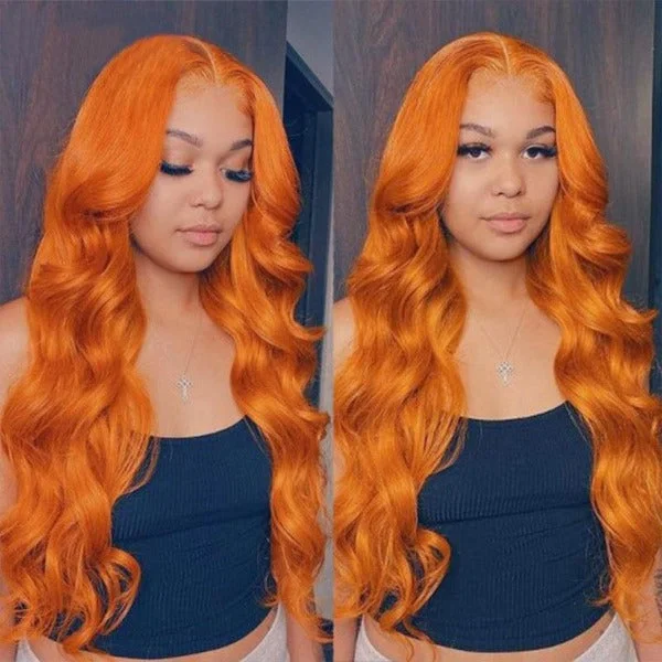 13x4 4x4 Undectedable Lace Orange Color Body Wave Human Virgin Hair Pre-plucked Lace Front Wigs with Baby Hair