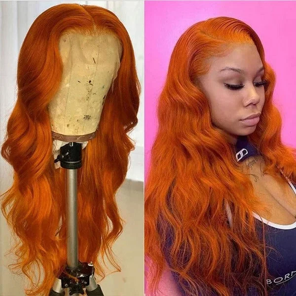 13x4 4x4 Undectedable Lace Orange Color Body Wave Human Virgin Hair Pre-plucked Lace Front Wigs with Baby Hair