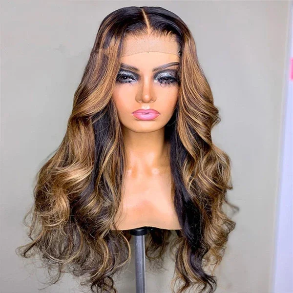 Ishow Honey Blonde Human Hair Wigs P4/27 Highlight Wigs Straight and Body Wave Glueless Wig