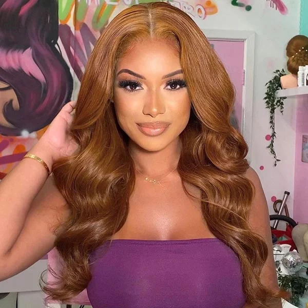 Junoda Ginger Brown Wig YouTube Body Wave Transparent Lace Frontal Wig cs1