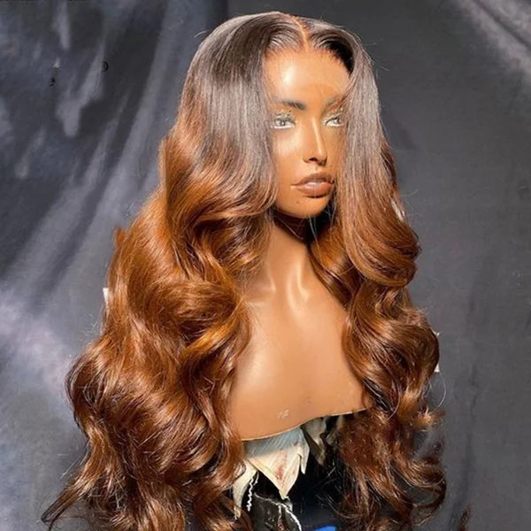 Lolly Ombre Brown Body Wave 13x4 HD Lace Front Wig #1b/30 Wear Go Gluless Colored Human Hair Wigs