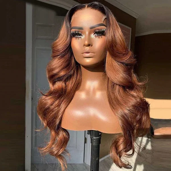 Lolly Ombre Brown Body Wave 13x4 HD Lace Front Wig #1b/30 Wear Go Gluless Colored Human Hair Wigs