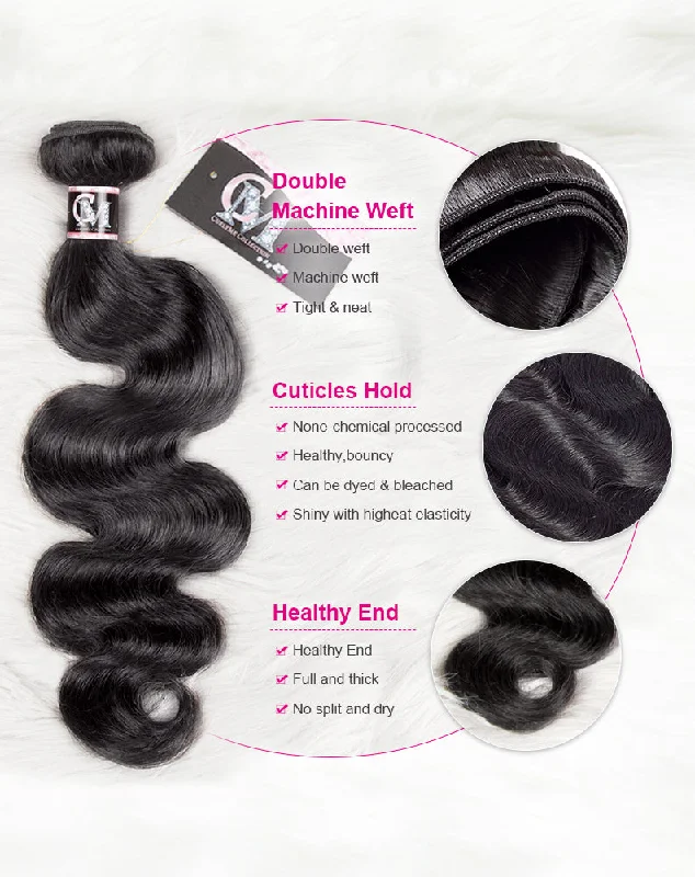 CurlyMe Body Wave Virgin Human Hair 4 Bundles with 13x4 Lace Frontal Natural Black