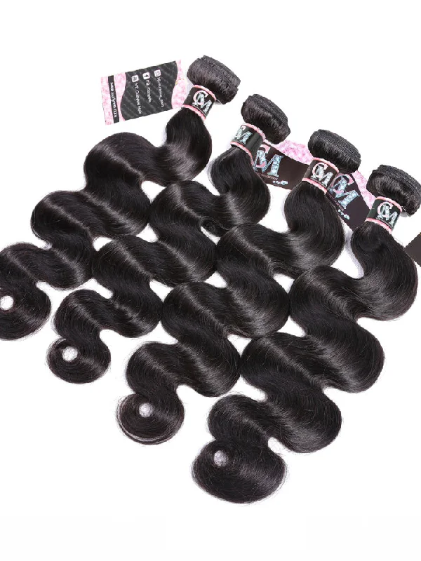 CurlyMe Body Wave Virgin Human Hair 4 Bundles with 13x4 Lace Frontal Natural Black