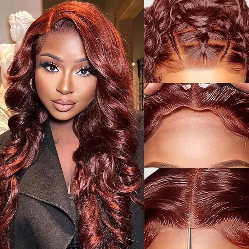 Wear & Go | #33 Reddish Brown Pre-Bleached Body Wave Glueless Wig Invisible Lace Wig Dome Cap Wigs