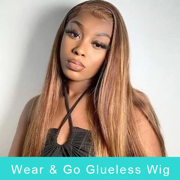 Effortless Wear & Go Glueless Highlight Straight 13x4 Lace Front Ready to Wear Wig Pre Bleach Knots & Plucked Hairline & Pre-cut Lace