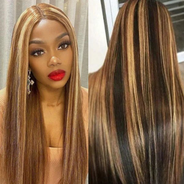 Effortless Wear & Go Glueless Highlight Straight 13x4 Lace Front Ready to Wear Wig Pre Bleach Knots & Plucked Hairline & Pre-cut Lace