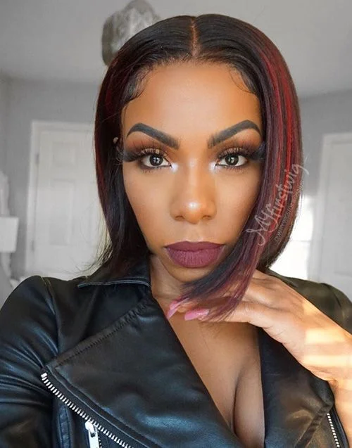 10-14 Inch Burgundy Highlight Bob Glueless Human Hair Lace Wig / Closure Wig - Symone LFB028