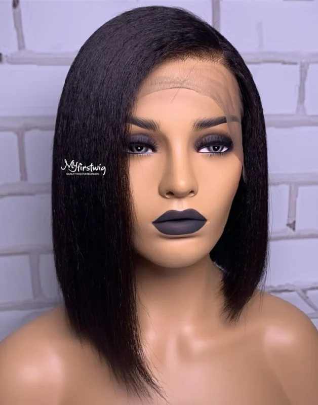 12-16 Inch Kinky Bob Glueless Human Hair Lace Wig / Closure Wig - Nia LFK002