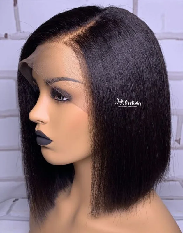 12-16 Inch Kinky Bob Glueless Human Hair Lace Wig / Closure Wig - Nia LFK002