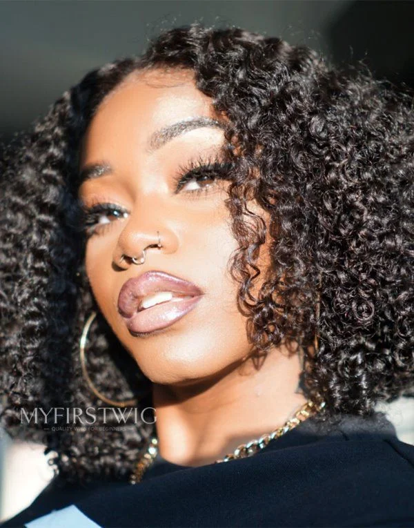 12-16 Inch Middle Part Curly Bob Glueless Human Hair Lace Wig / Closure Wig - Laurasia LFC004