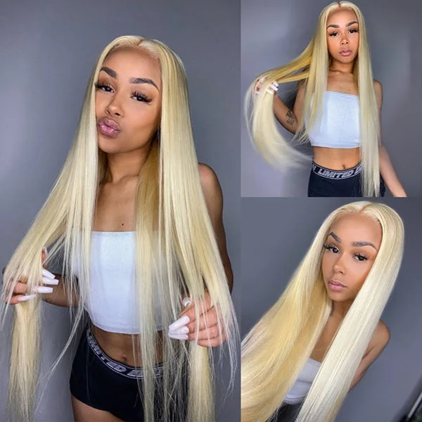 Lolly 30 Inch Bone Straight 613 Blonde Wigs 13x6 Glueless HD Lace Frontal Human Hair Wigs for Women