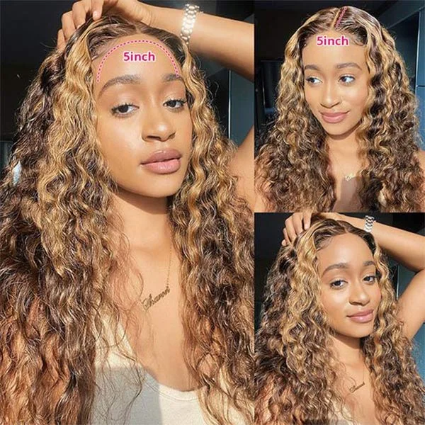 Mslynn Deep Wave 4/27 Highlight Wig Wear Go Glueless Pre Cut 5x5 Lace Wigs